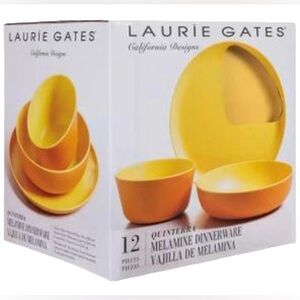 Laurie Gates Melamine Dinnerware 12 Piece Set Yellow Orange Plates Bowls